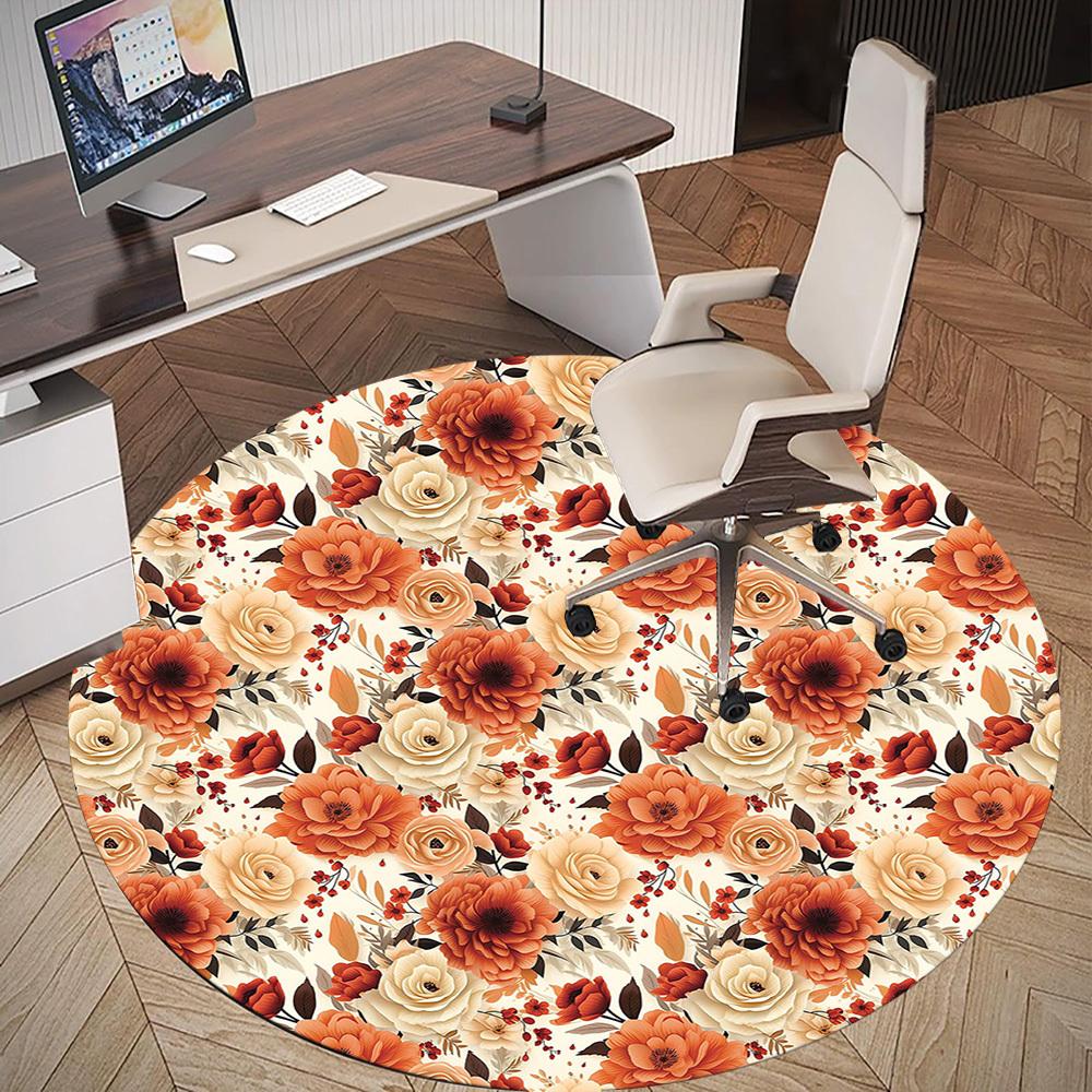 1pc Floral Pattern Round Chair Mat Area Rug - Non-Slip, Floor Mat for Office, Bedroom, and Indoor Decor -1002109