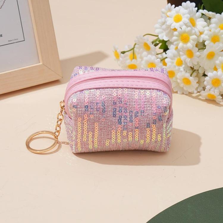 Embroidered Sequin Cute Zero Wallet Coin Purse Earphones Lipstick Organizer Bag Pendant with Keychain Kids Cute Purse Mini Purse