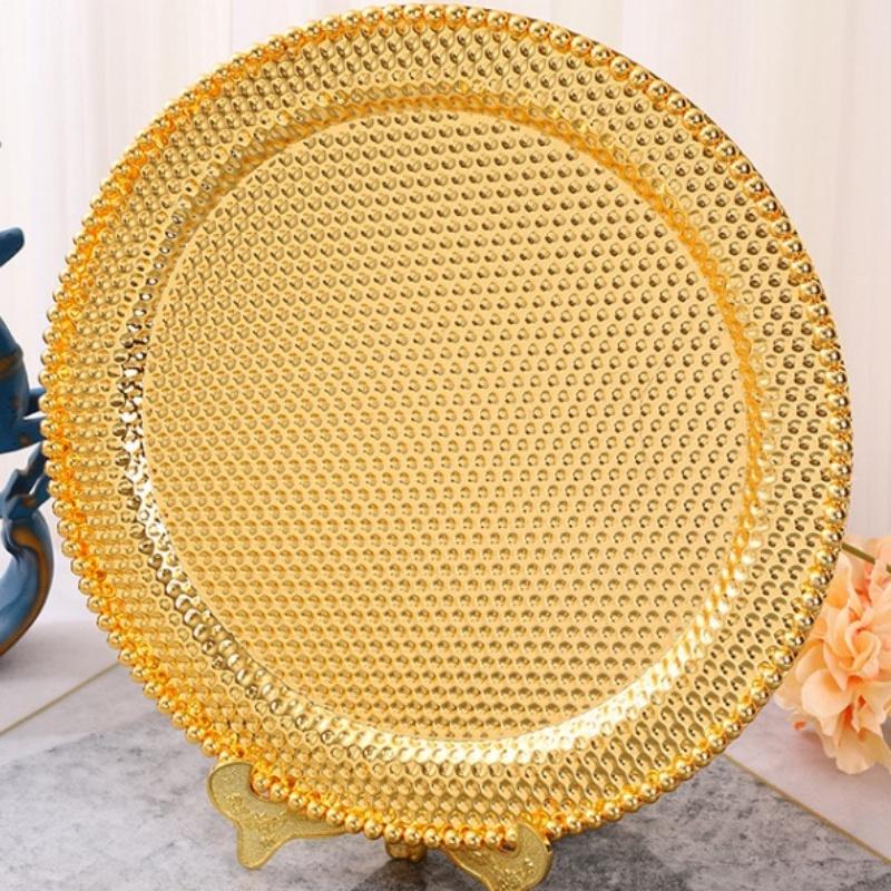 Europäischer Stil Obstschale, Goldene Legierung Kreisform Wellenpunkt Glanz Süßigkeitenschale, 30 cm Abendessen Snack Teller, Party Heimdekoration
