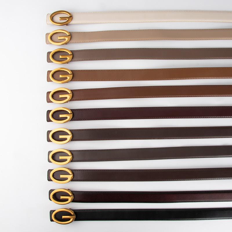 Versatile Women's Thin Belt Genuine Leather Paired with Jeans Fashionable Casual Letter Buckle Belt Women's Simple Belt