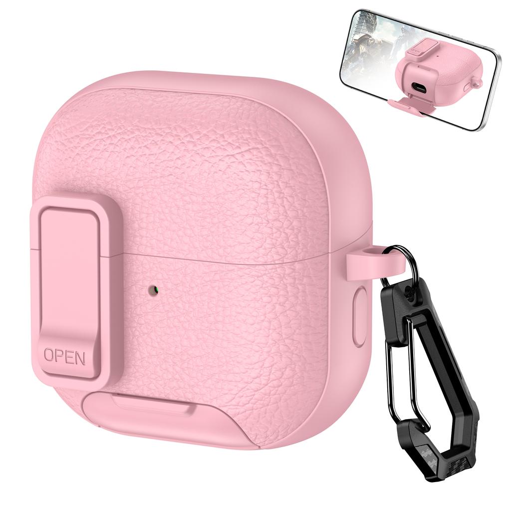 For Huawei FreeClip 2 Protective Case Leather Textured Lock Design Wireless Earbuds Cover with Phone Stand Function/Buckle