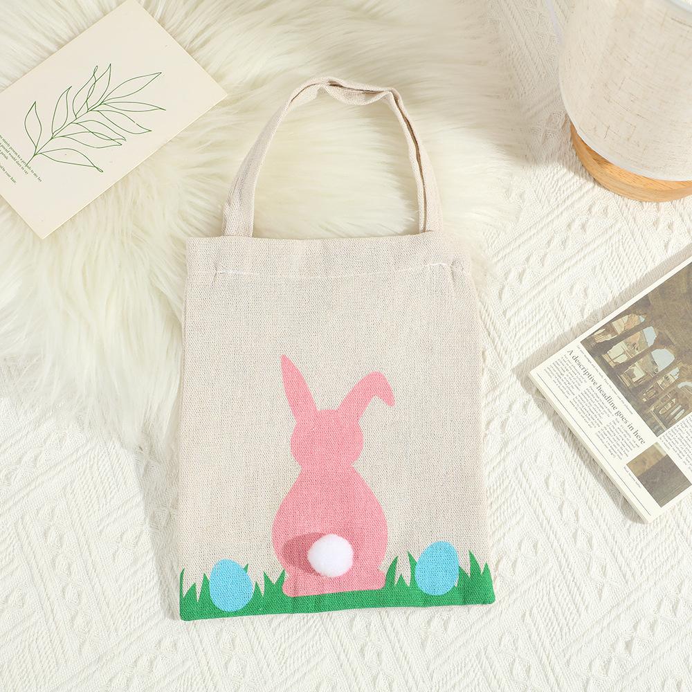 Easter Bunny Gift Handbags Cute Stuffed Ball Tote Bag Basket Kids Candy Goodie Rabbit Ear Bags Portable Eco Storage Container