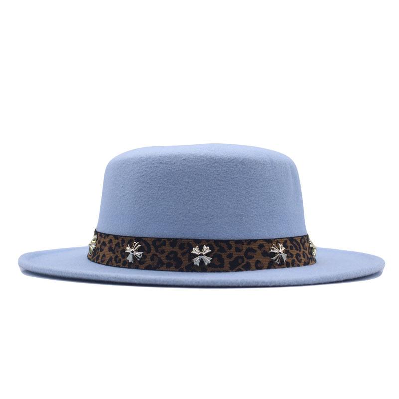 New big-brimmed top hat men's and women's retro British flat-top flat-brimmed woolen hat sun hat