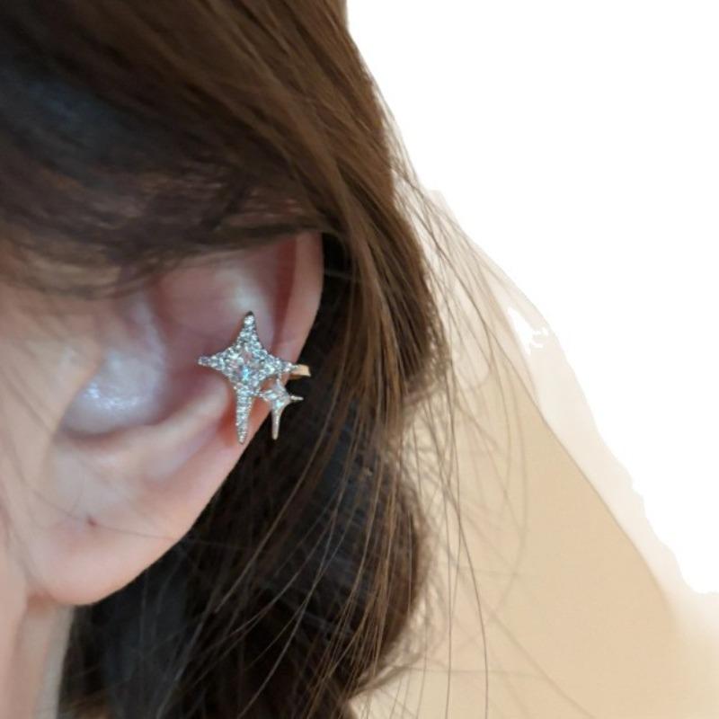 High-end Quadrilateral Star Ear Hook for Women, Elegant and Luxurious Earpiece Without Ear Hole, Made of Fine Material, Exquisite Earrings