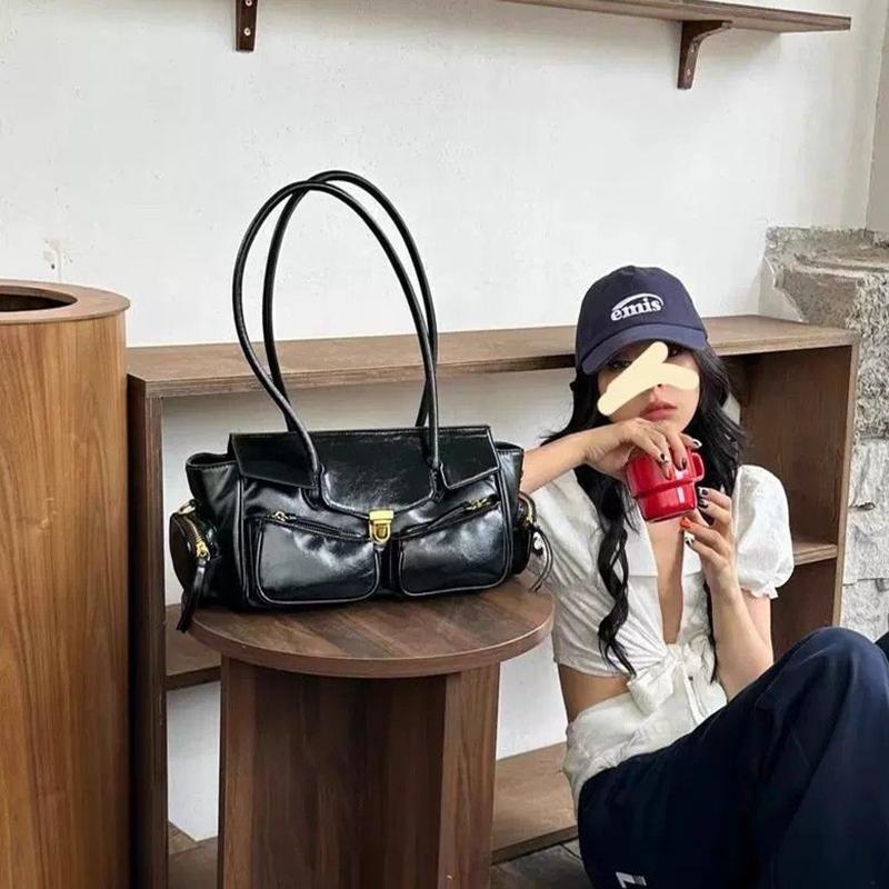 Yogodlns Vintage Τσάντα Μασχάλης Για Κορίτσι Ευέλικτη Τσάντα Χειρός Πολλαπλών Θήκων Τσάντα Μοτοσικλέτας Πολυτελής Τσάντα Σχεδιαστή Τσάντα Δερμάτινη με Λεπτό Λουράκι