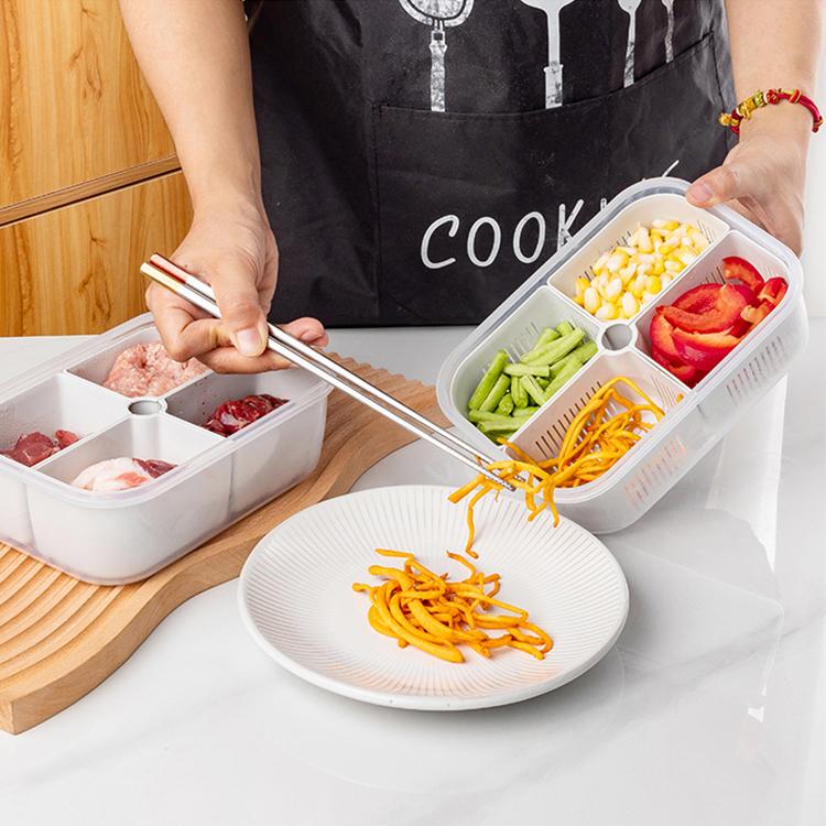 Kitchen Fridge Organizer Microwave Oven Safe Crisper Drain Box PP Plastic 1.4L Food Storage Meal Prep Containers Removable