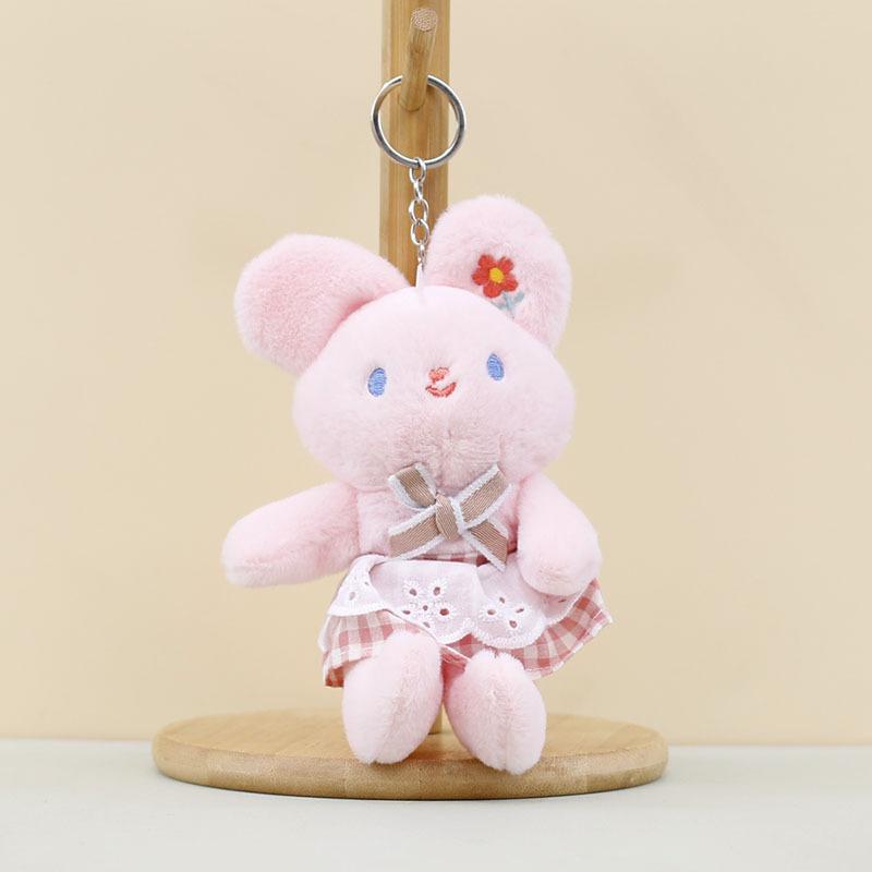 

Bunny Soft Plush Keychain With Checkered Dress Cute Stuffed Doll Rabbit Pink Rabbit