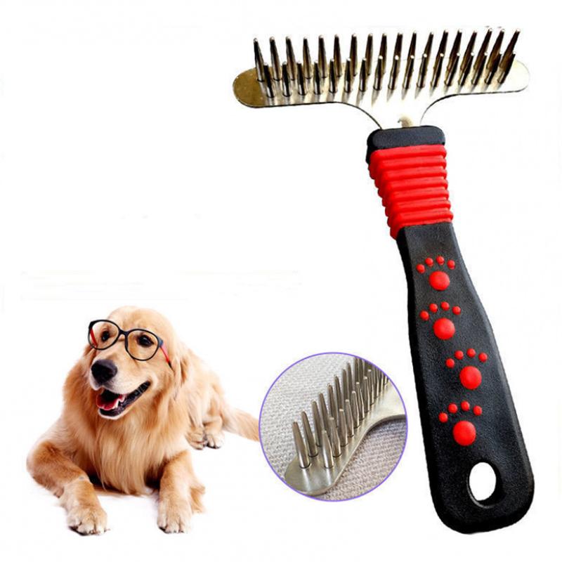 Deshedding Detangling Comb for Dogs Double Row Grooming Rake For Long Haired Medium Large Breeds Pet Hair Brush Cleaning Tool