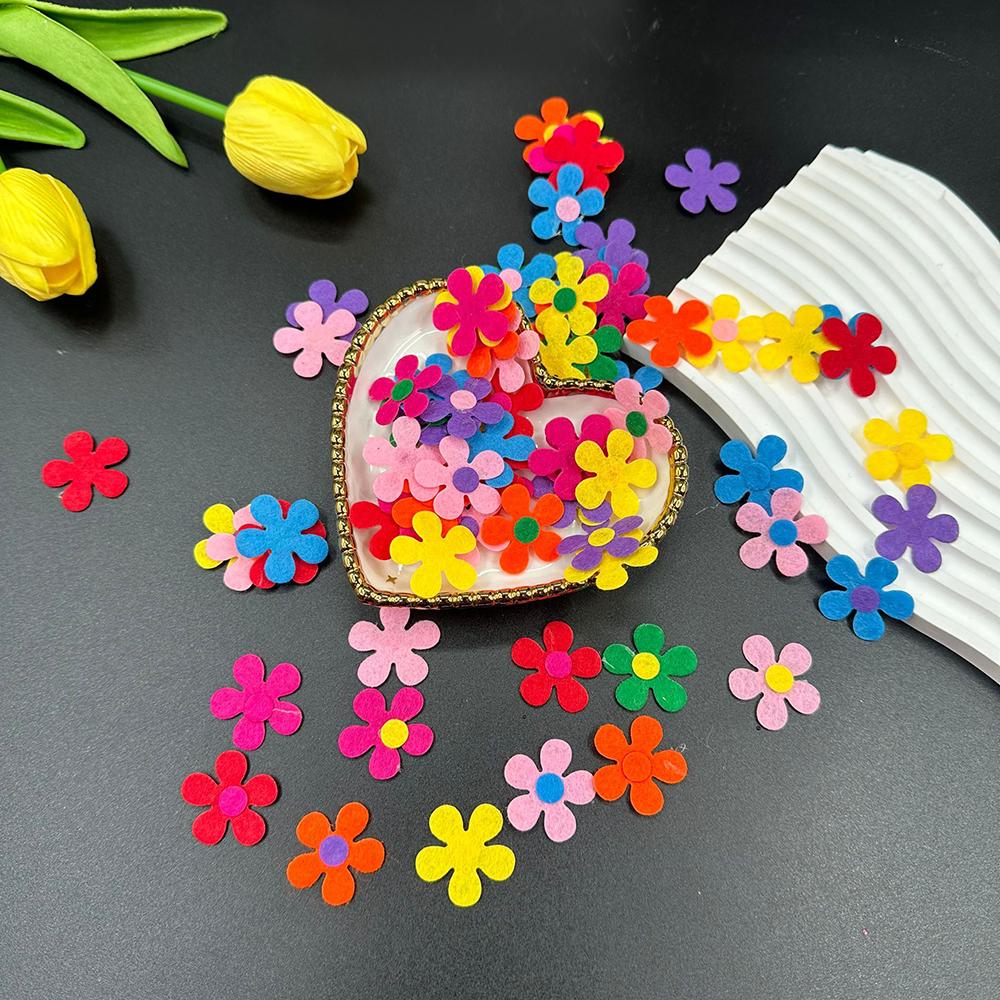 100pcs Felt Cloth Flower Applique Stickers Mixed Color Petal Stickers Children DIY Scrapbook Decoration DIY Hair Clips Daily Toy