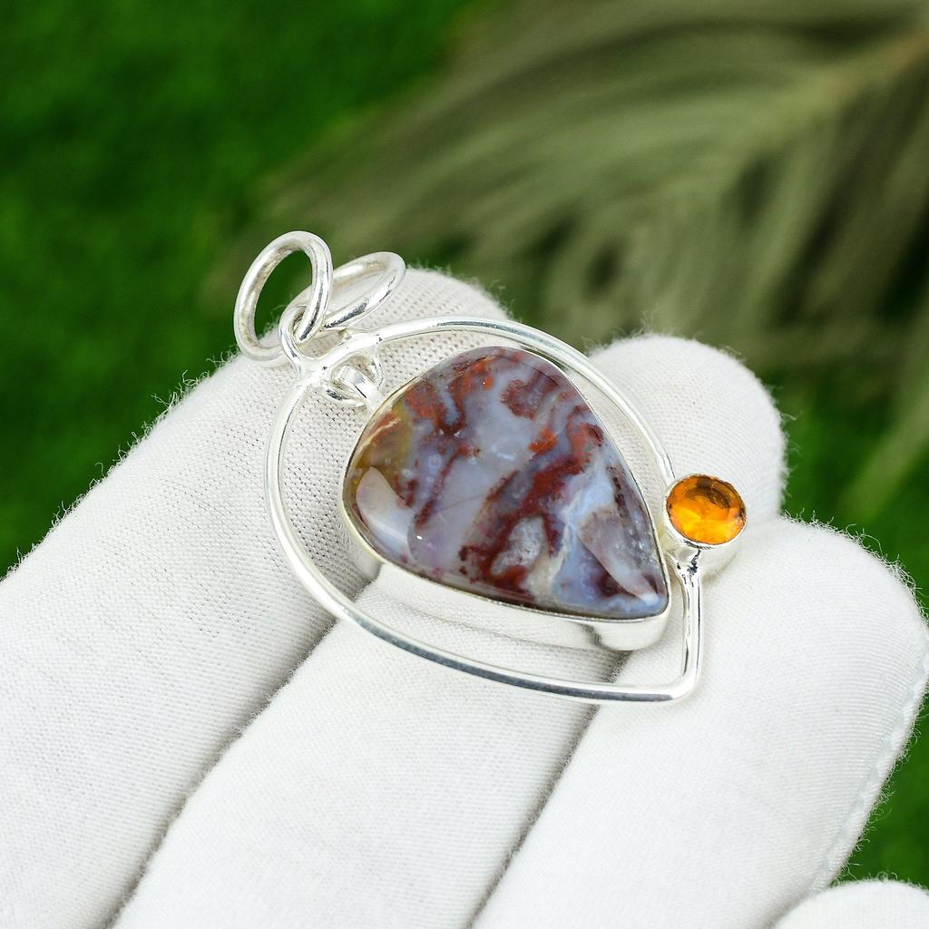 Rainbow Jasper Stone Citrine 925 Sterling Silver New Bezel Wife Pendant Jewelry