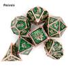 7 Pcs Green Golden Skull Metal Dice Solid Metal Polyhedral Dice Set Suitable for Role-Playing RPG Board Game Card Game