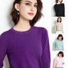 Warm Knitwear Pullover Women Sweater Solid Color Ribbed Trim Round Neck Long Sleeve Knitting Tops