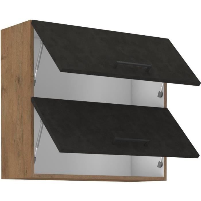 Meuble haut ROCK - Mélaminé décor chene lancelot et gris matera - 2 portes - L80 x H72 cm