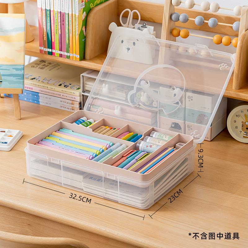 Large Capacity Double-layer Transparent Marker Pen Storage Box, High-value Desktop Double-layer Storage Pen Holder