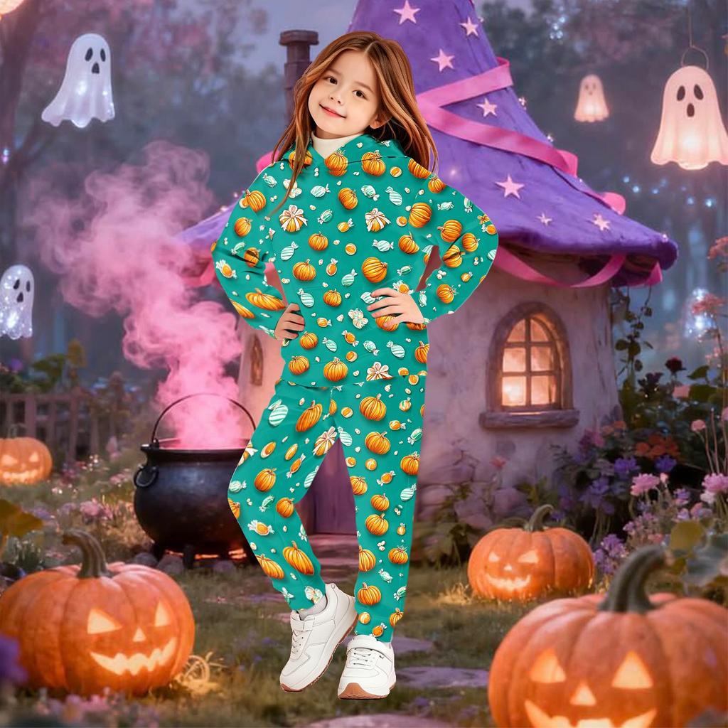 Kids Hoodie and Pants Set Halloween Print Pullover Sweatshirt for Boys Girls