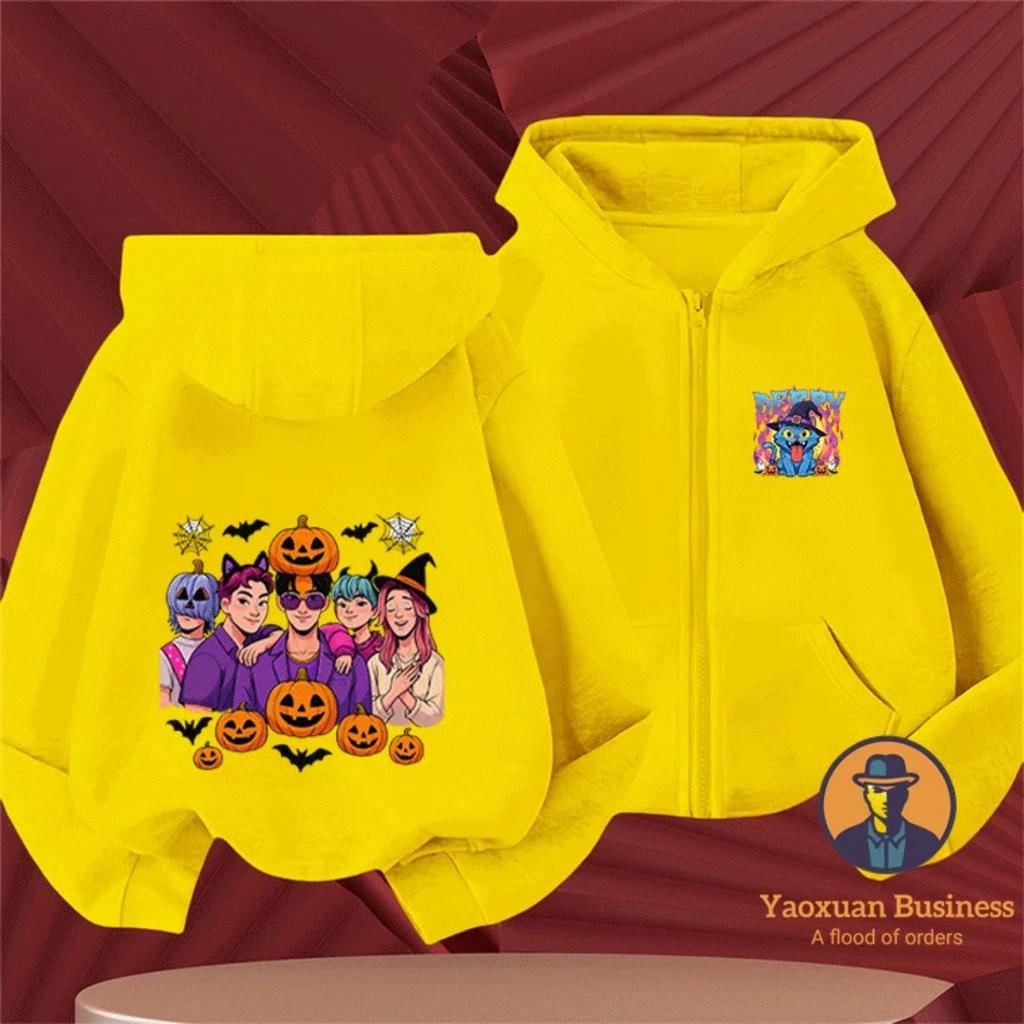 New KPop Devil Hunter Boys and Girls Children's Zipper Hoodie Cute Cartoon Print Warm Halloween Autumn/Winter Fashion Clothing