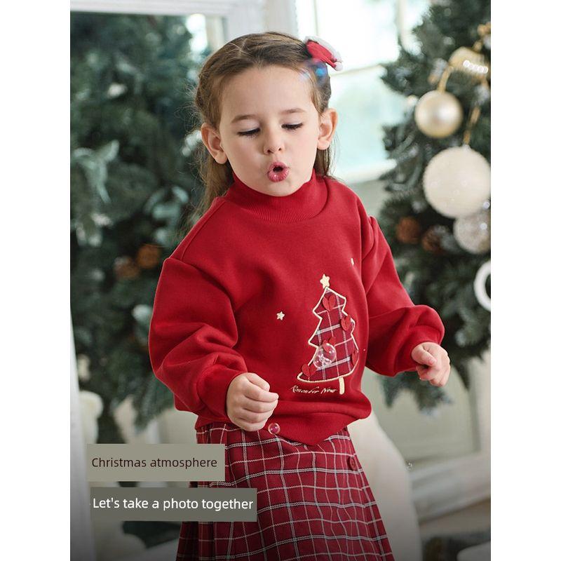 David Bella Girls' Red Sweatshirt Baby Half-Turtleneck Pullover Stylish Winter New Children's New Year Top