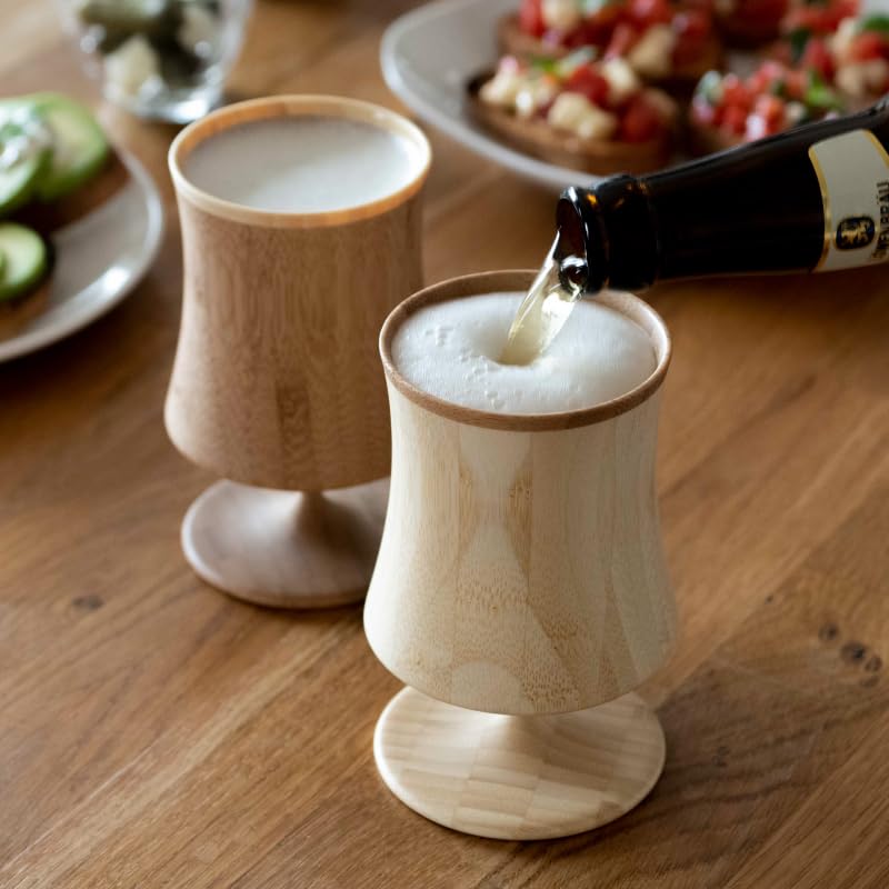 RIVERET Vessel Night S Beer Glasses, 160ml, Pair, Bamboo, Dishwasher Safe, White/Brown, RV-127WB