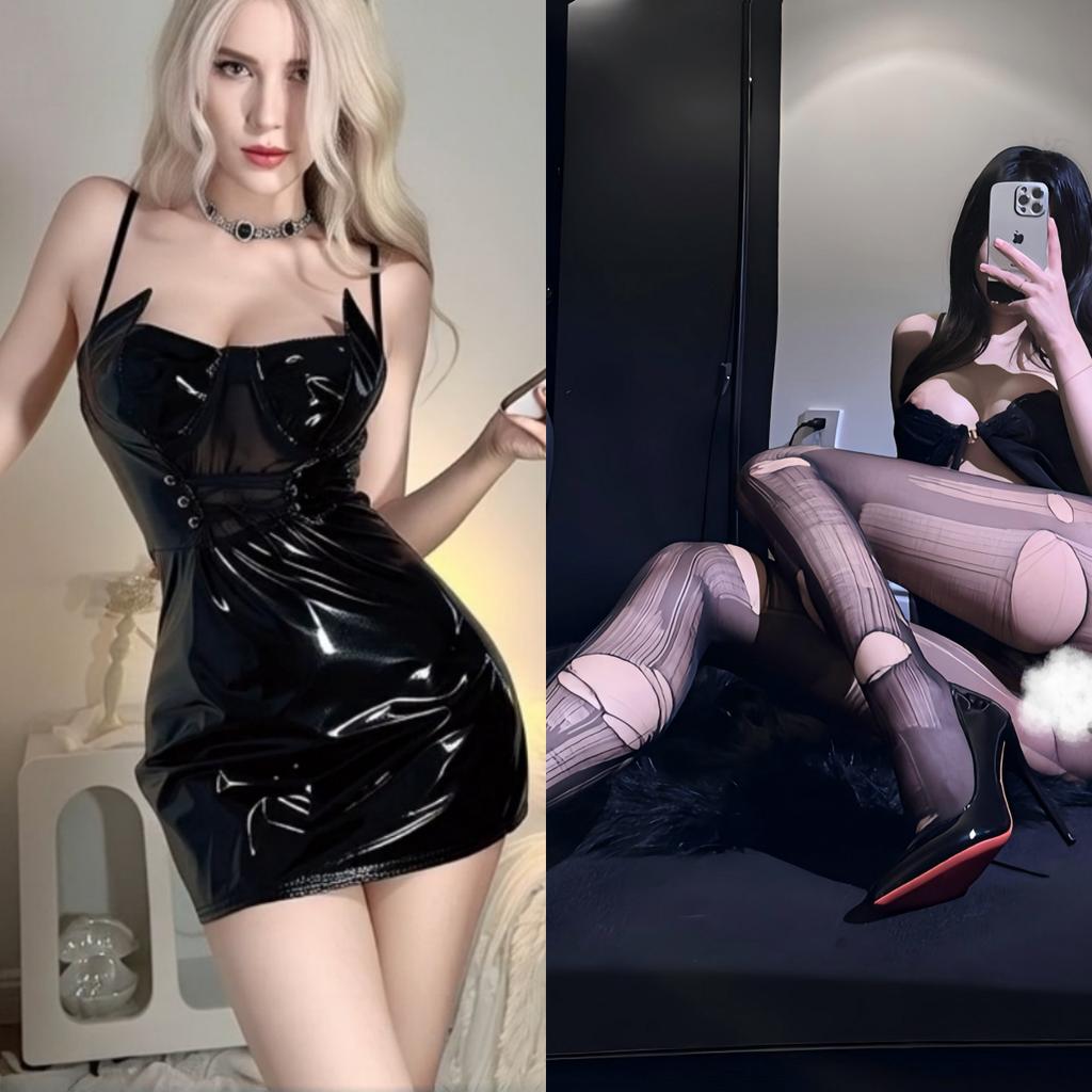 Sex Unterwäsche Sexy Netzstoff Spleißung PU Glänzendes Leder Skinny Ultra Kurz Hüftwickel Halloween Kleid Flirten Sex Spaß Kostüm