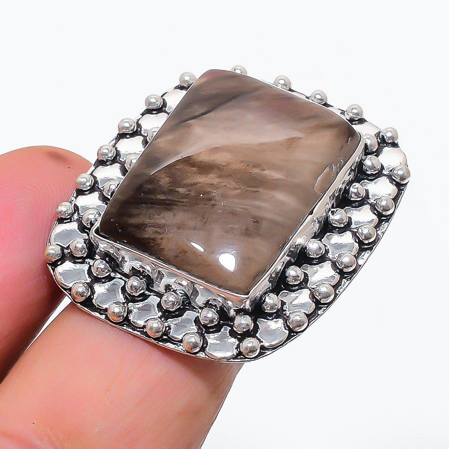 Natural Russian Dendritic 925 Sterling Silver Jewelry Ring Size 7.5 E6A92