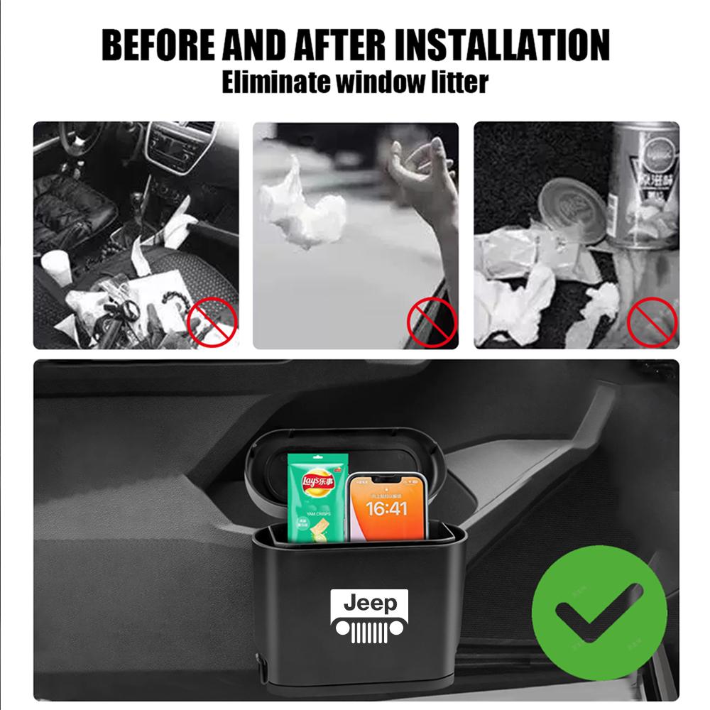 For Jeep Auto Door Seat Back Trash Bin Auto Organizer Storage Box Car Trash Can Garbage Rubbish Holder For Jeep Renegade Wran