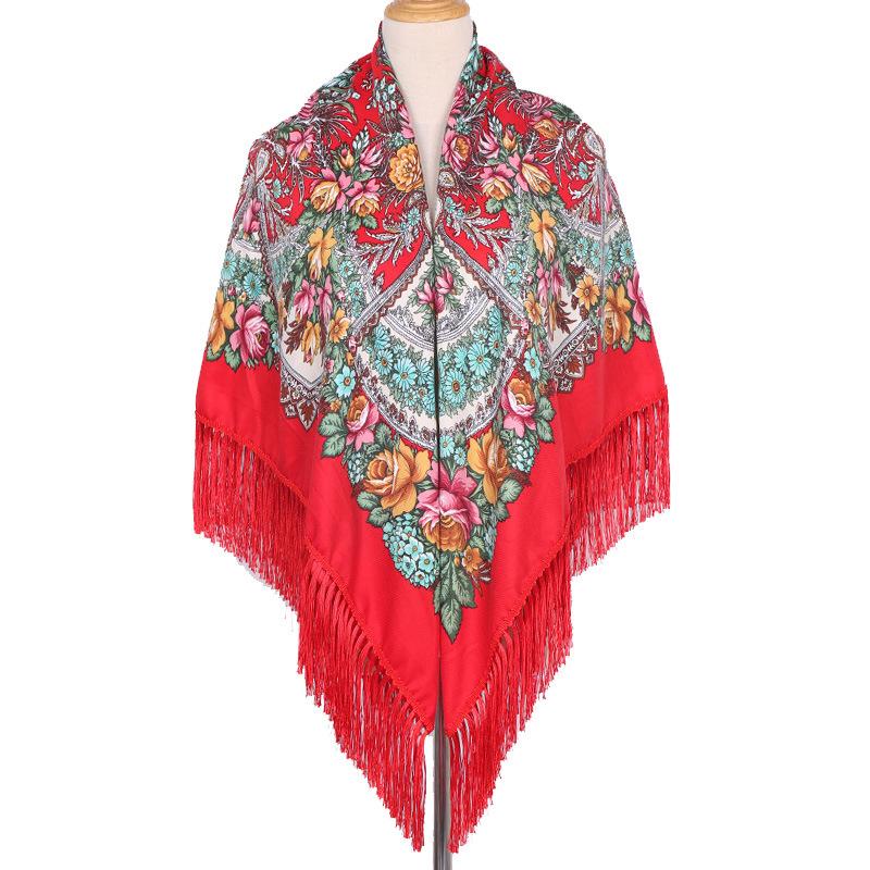 Bohemian Shawl Women Scarf Square Autumn And Winter Warm Cloak Printed Tassel Headscarf Retro Blanket Large Size Bufanda