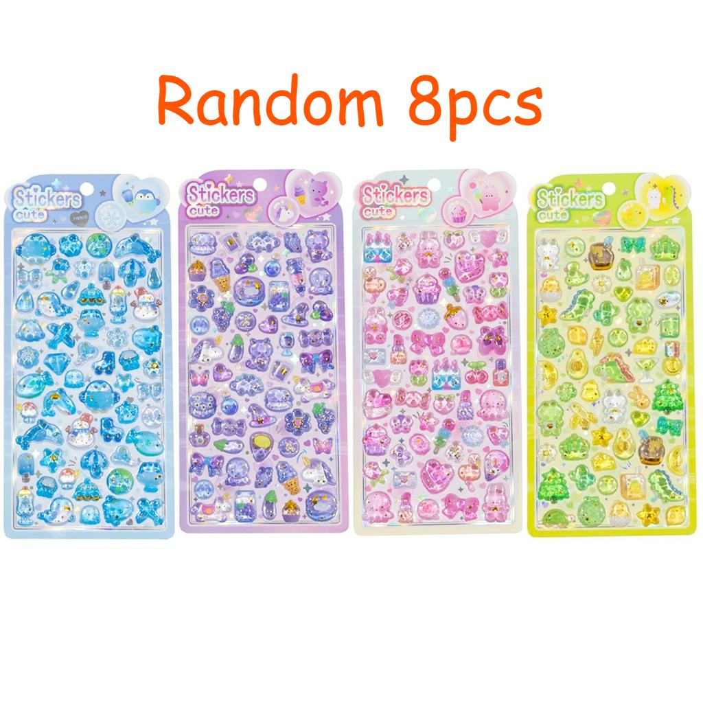 Hot Latest Crystal Dream 3D Embossed Sticker Cartoon Fresh Rabbit Hand-painted Decorative Sticker Jelly Colour Sticker