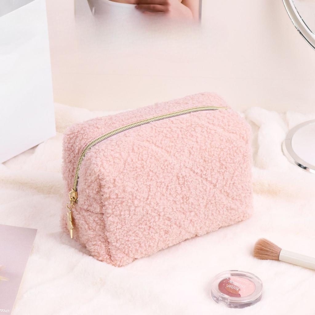 Portable Travel Fur Cosmetic Bag High Value Plush Storage Bag Handheld Bag Simple Style Stationery Pencil Case