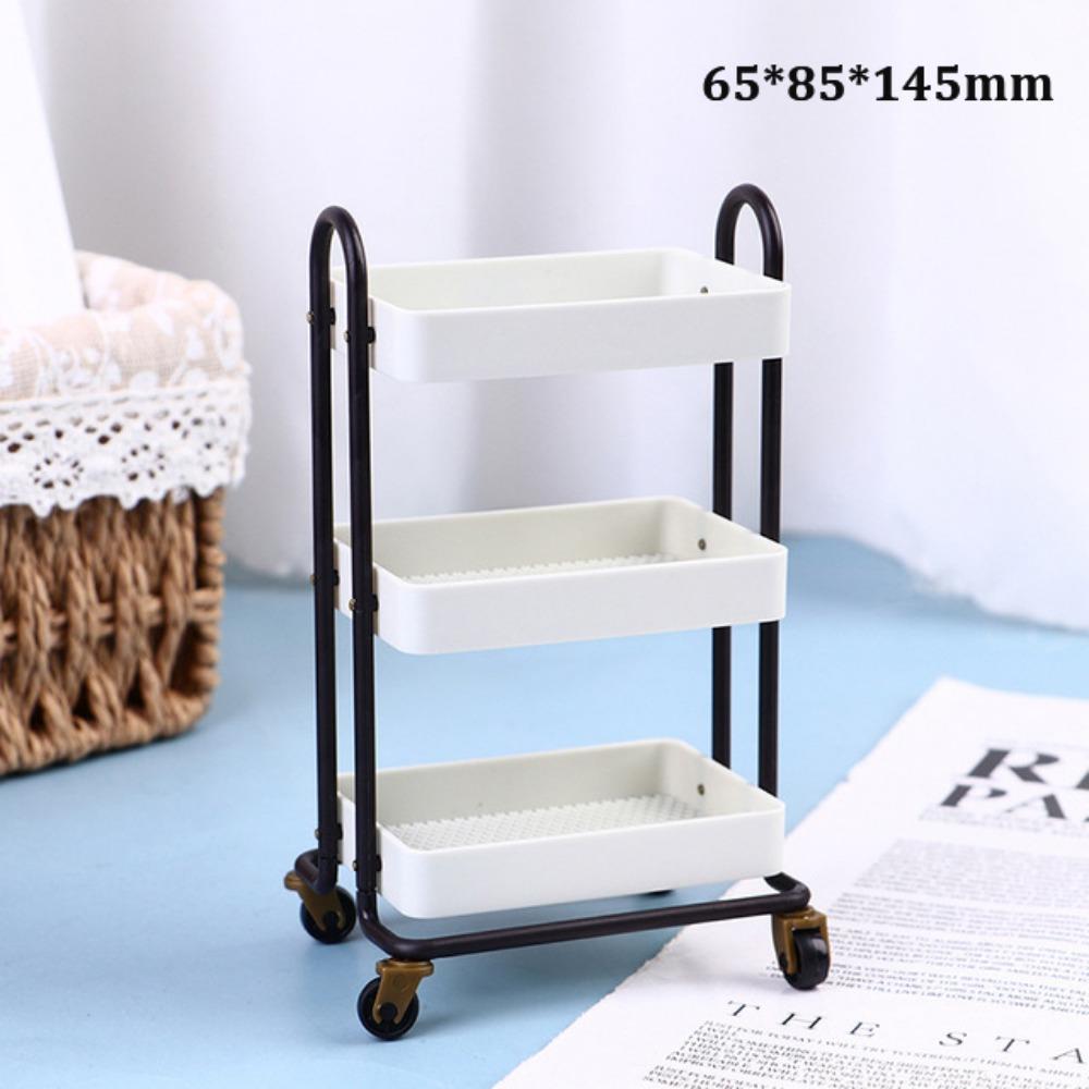 With Wheel 1:12 Dollhouse Trolley Plastic Storage Shelf Model  Kitchen Furniture Accessories
