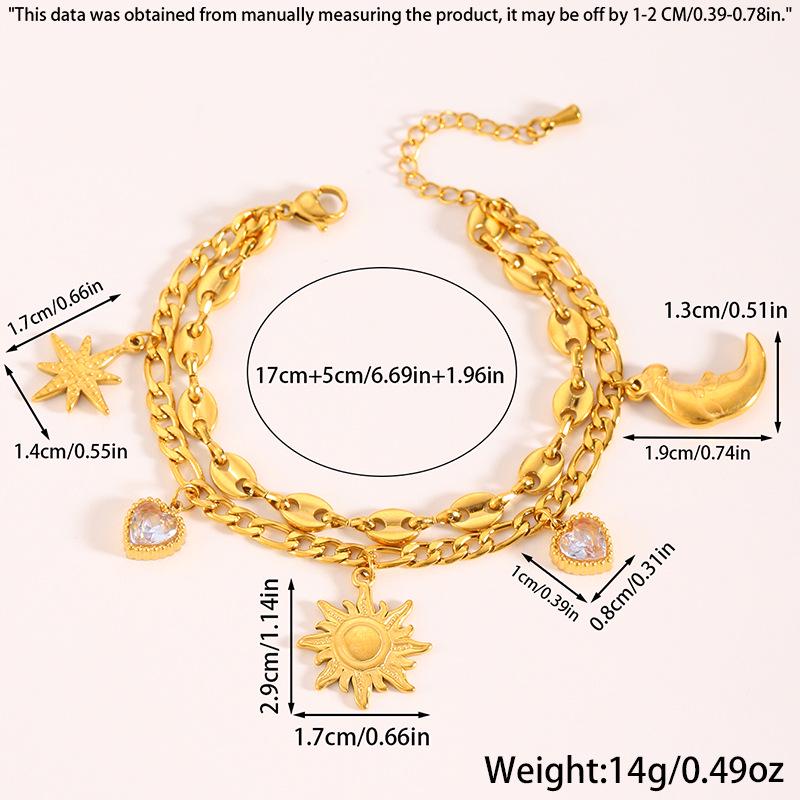 High-End Sun Portrait Titanium Stainless Steel Jewelry Set: Necklace, Bracelet, and Earrings in Light Luxury Design for Women.