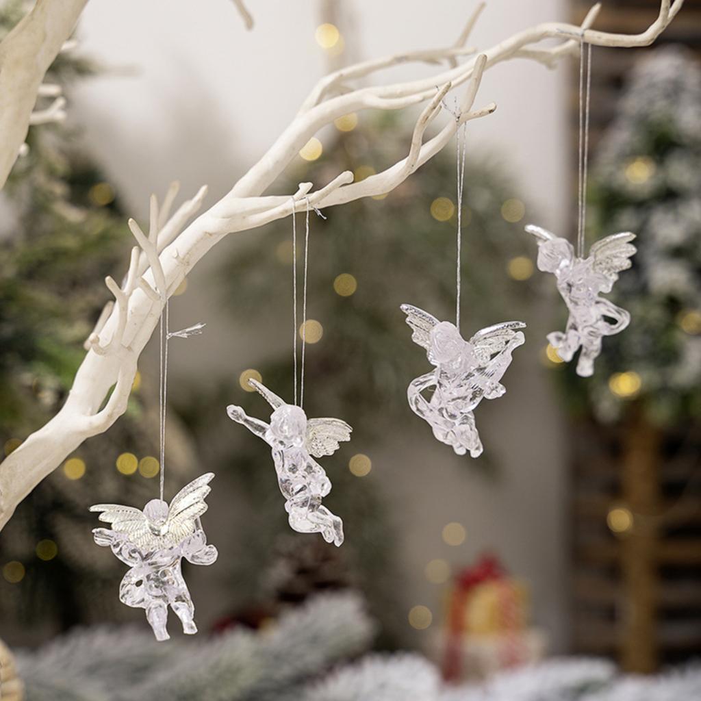 Transparent Angel Ornament For Christmas Decorations Christmas Tree Acrylic Silver-Winged Angel Pendant