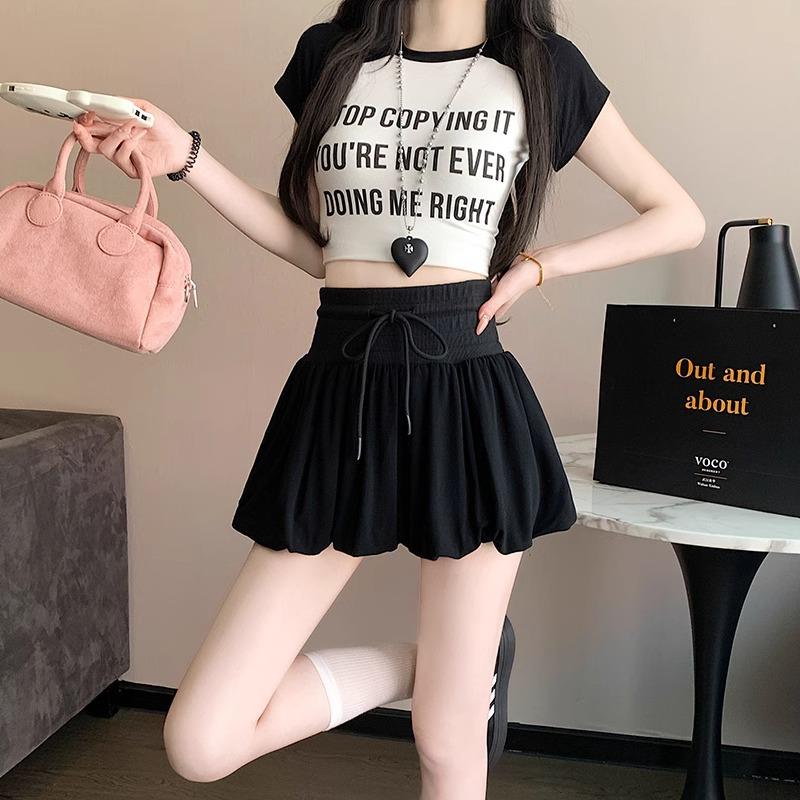 Women s Autumn High Waist White Floral A-line Skort: Petite Spicy Girl Super Short Sports Skirt with Fluffy Flower Bud Design 3XL