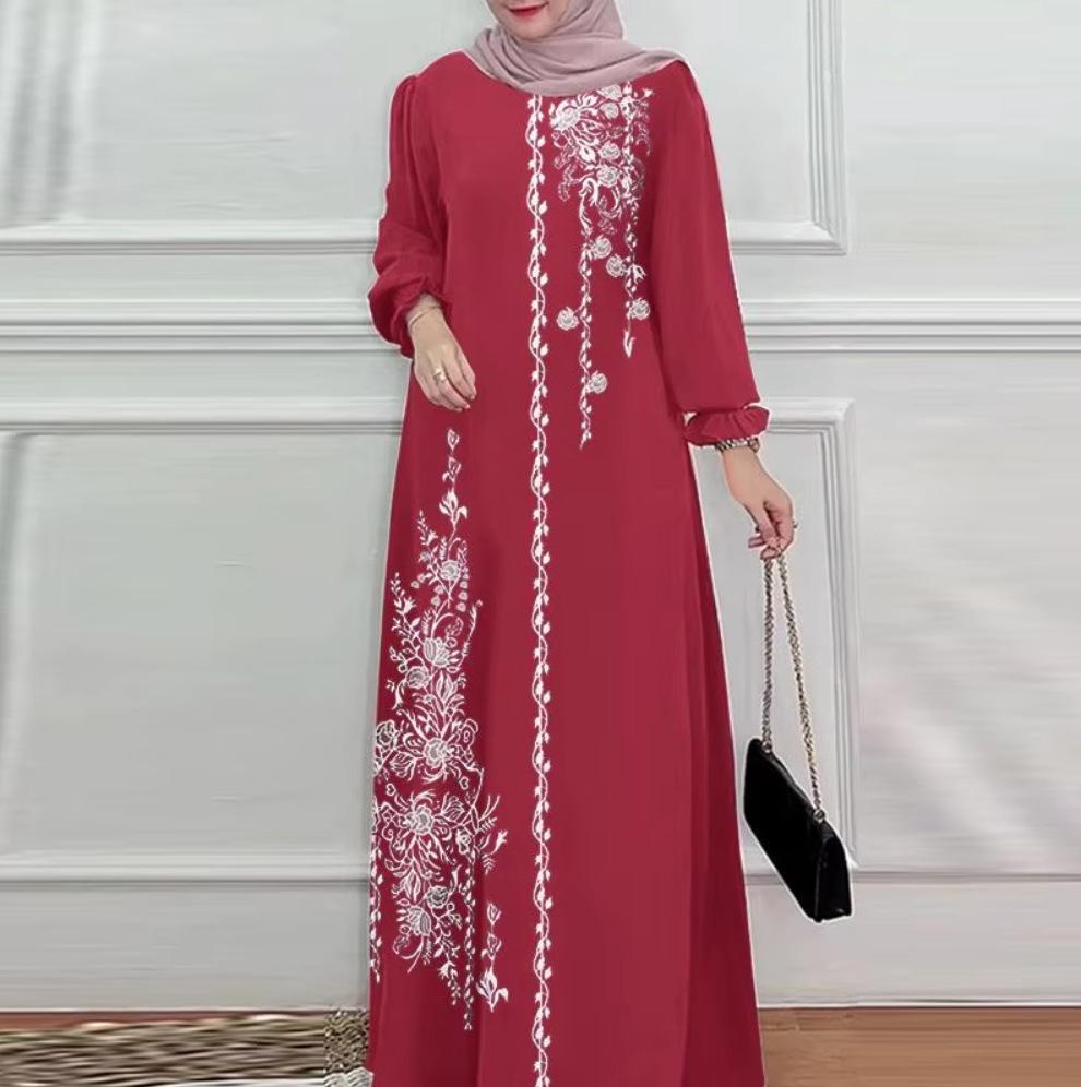 Accappatoi Lunghi a Maniche Lunghe Abaya Donna Moda Musulmana Scollo a O Casual Vestidos Ampi Turchia Stampa Floreale Abito Maxi