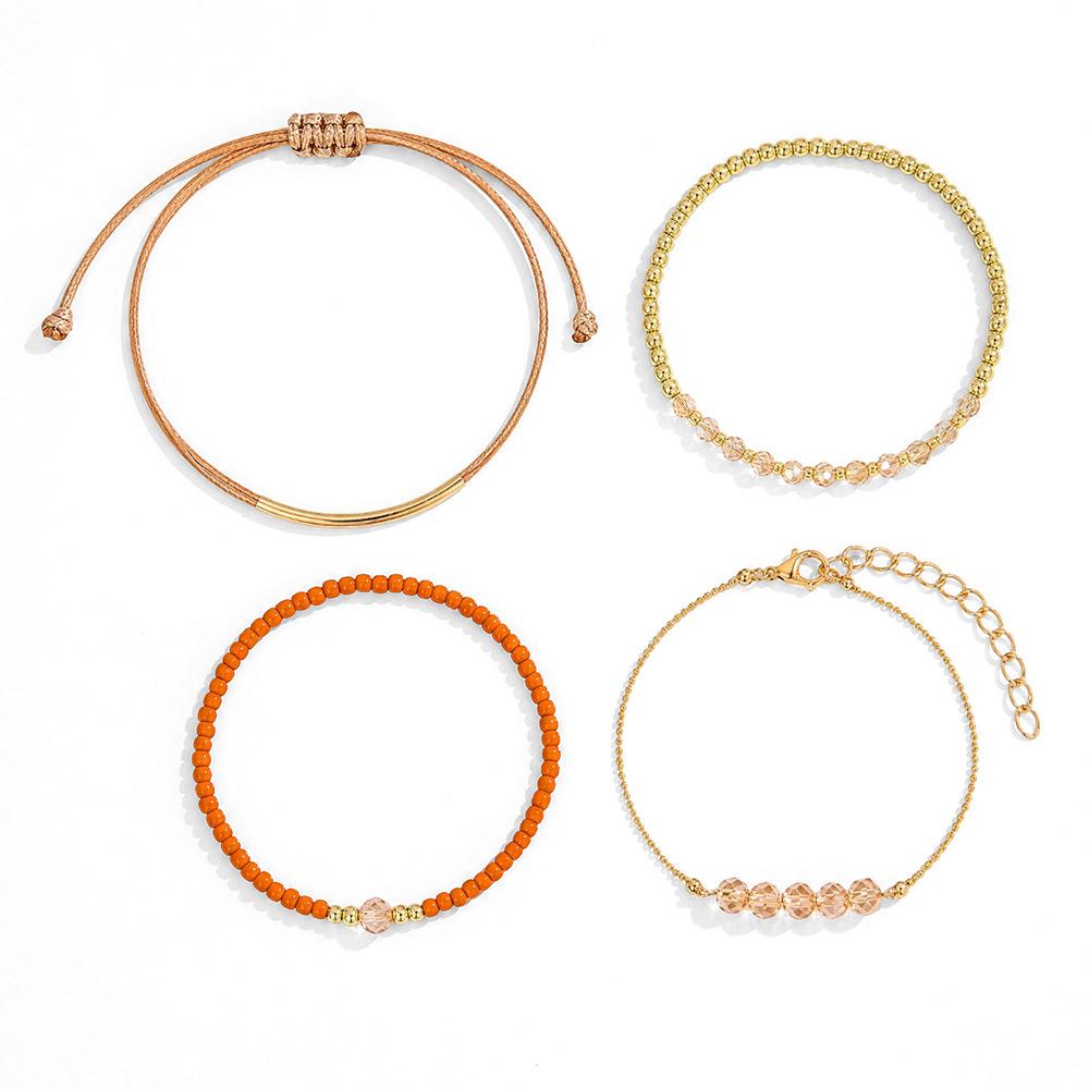 Hot Selling Girlfriend Bracelet Bohemian Pink Bow Pendant Bracelet Female Pearl Crystal Bracelet Set