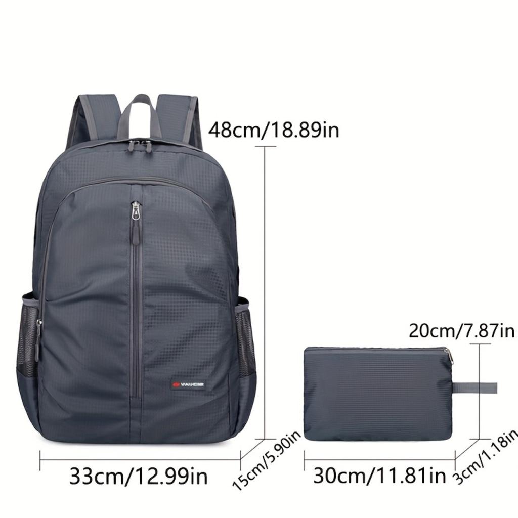 Lightweight Folding Nylon Backpack - Large Capacity Hiking Backpack with Adjustable Shoulder Straps, Multiple Pockets, and Mesh Side Pockets