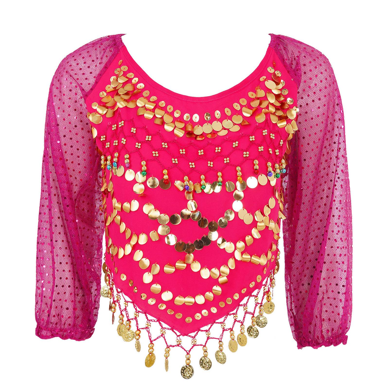 

Жіночий топ для танцю живота з паєтками, з довгим рукавом, шифоновий, з зав язками на спині, кроп-топ для карнавалу