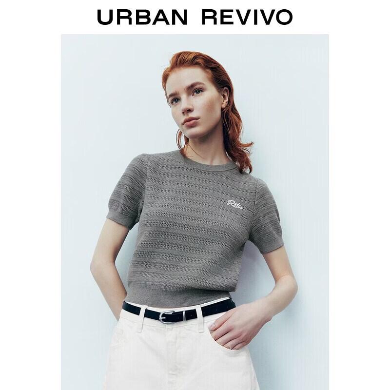 UR2026 Women s Summer Embroidered Puff Sleeve Knit Top S