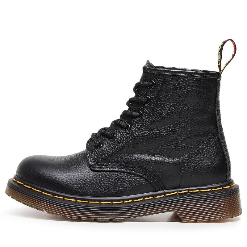 Litschi-Muster Martin Stiefel Damen Loch erste Schicht weiches Rindsleder Paar Kurzstiefel Echtes Leder Lokomotive Stiefel Runde Spitze