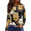 Women's Fashion Hem Slit Casual Retro Floral Print Round Neck Long Sleeve Top
