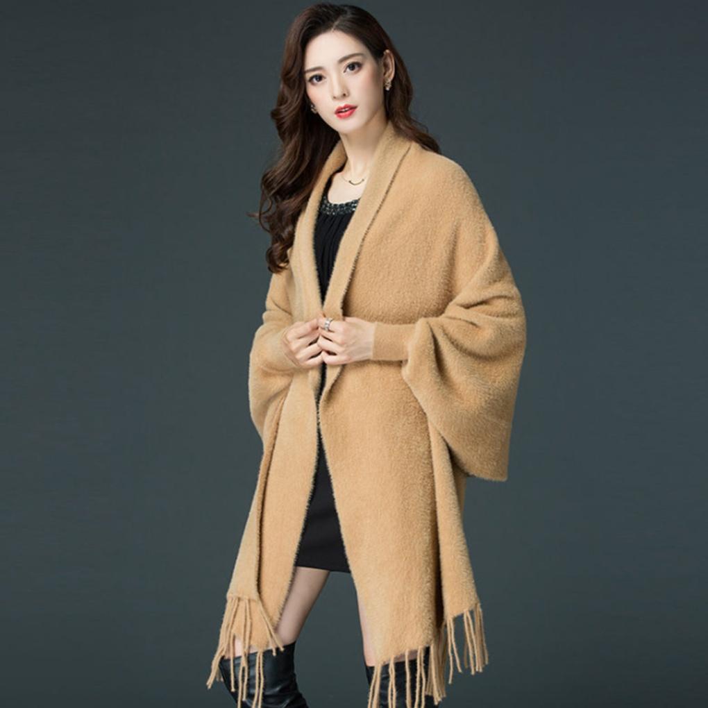 

Cashmere Winter Faux Mink Cardigan Shawl Camel Layered