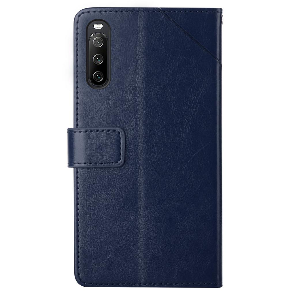 For Sony Xperia 10 VI Case with Wrist Strap Y Shaped Lines Imprint Leather Phone Cover