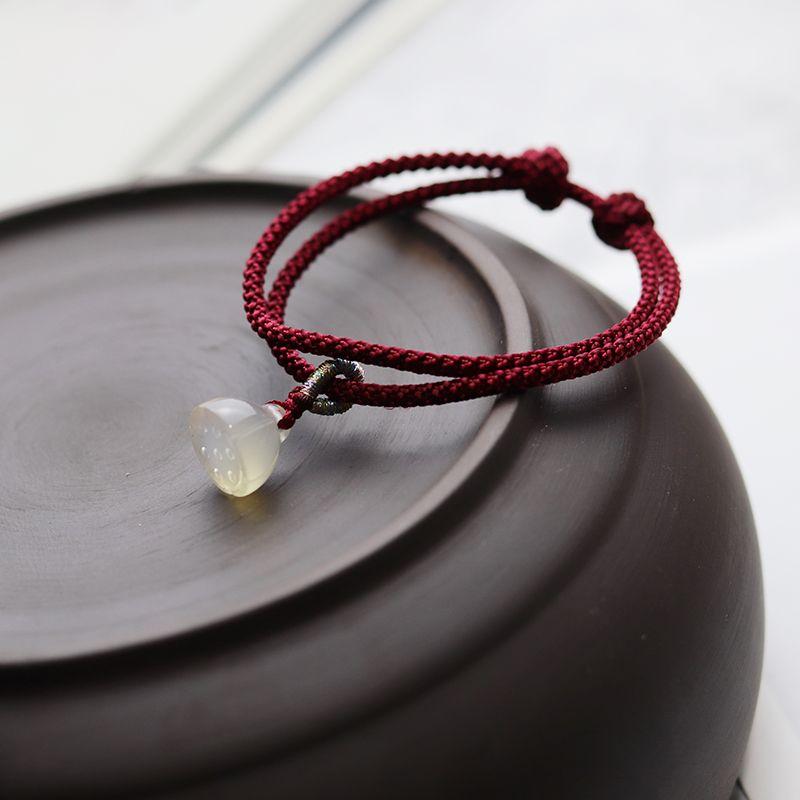 

Lotus Seedpod White Chalcedony Cute Calabash Pendent Peace Buckle Chalcedony Lotus double rope wine red