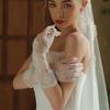 Wrist Length Bridal Gloves Delicate Pattern Embroidery Breathable Mesh Fabric Evening Functions