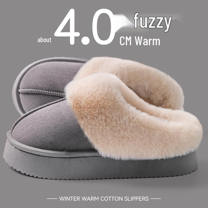 Women's Fleece-Lined Thick-Soled Cotton Slippers - Non-Slip, Warm, Soft-Soled for Autumn/Winter 2025