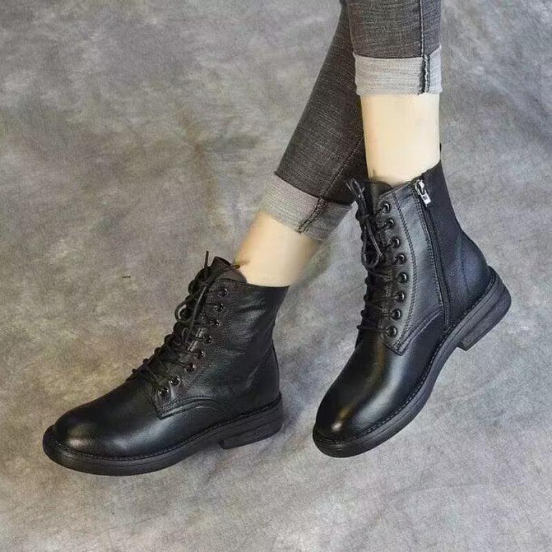 Chunk-heeled Shoes, Soft Leather Ankle Boots, New Autumn and Winter Styles, Thin Women's Boots, Soft-soled Boots