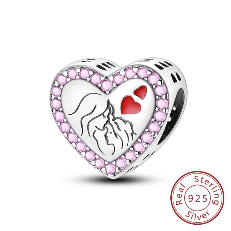 Original Copper Charm Bead Mother'S Day Love Heart Family Charm Bead Pendant Fits Bracelet Womens Jewelry Gifts