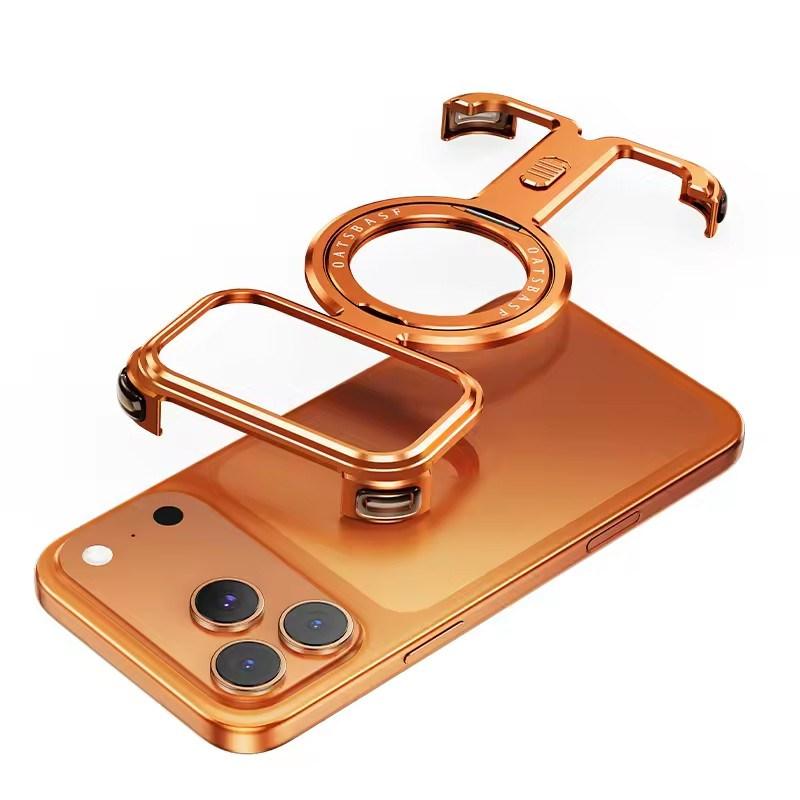 Oatsbasf Kovový kryt na telefon pro iPhone 17 Pro Max/17 Pro s magnetickým stojánkem 360° otočný Magsafe Hliníkový kovový bezrámový kryt