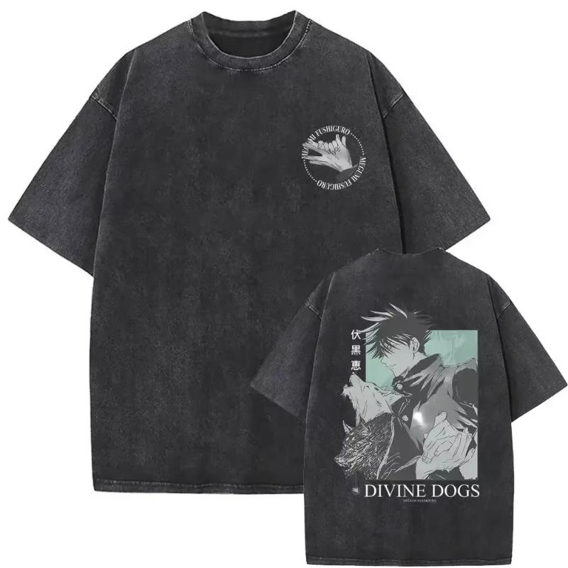 Washed Vintage Anime Jujutsu Kaisen Itadori Yuji and Todo Aoi Graphic Print T Shirt Men Women Fashion Oversized T-shirts