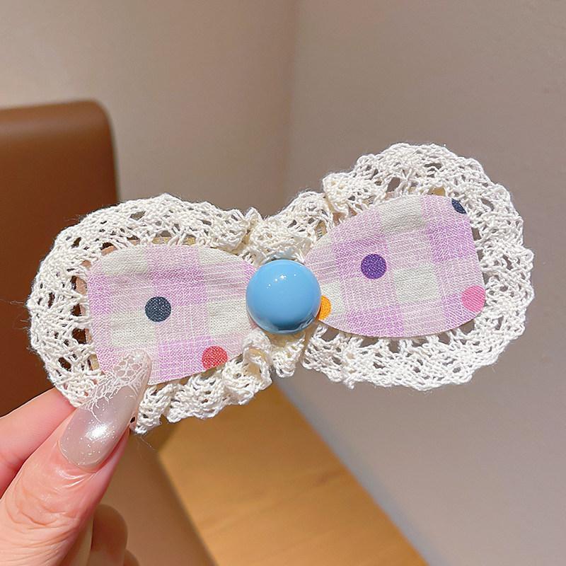 1Pcs Girls Lolita Floral Bow Baby Bangs Sticker Kid Hair Accessories Korean Lace Velcro Hair Clippings Sorting Broken Hair Clips