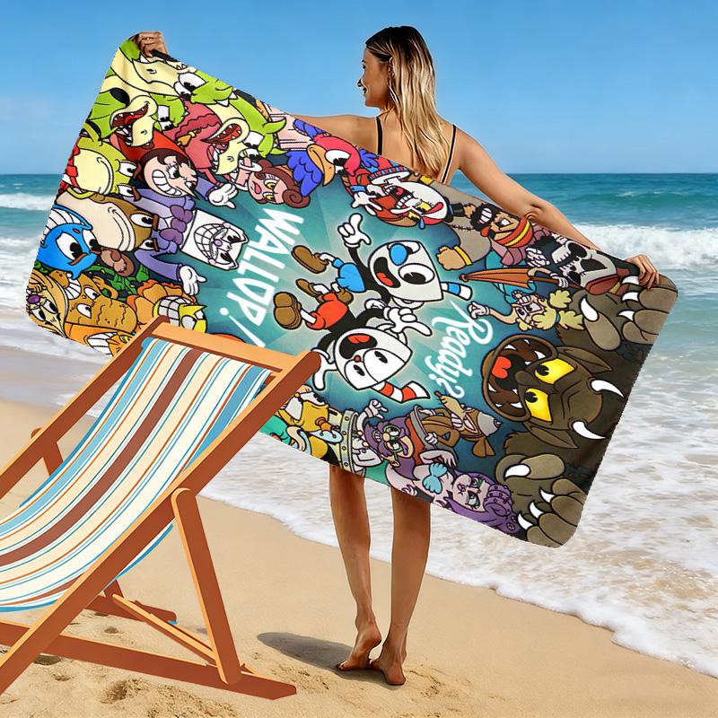 Cuphead Print Beach Towel, Large Soft Quick Dry Towel for Beach Camping Swimming